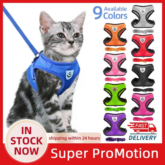 Cat Harness Vest & Walking Lead Leash for Puppies and Dogs